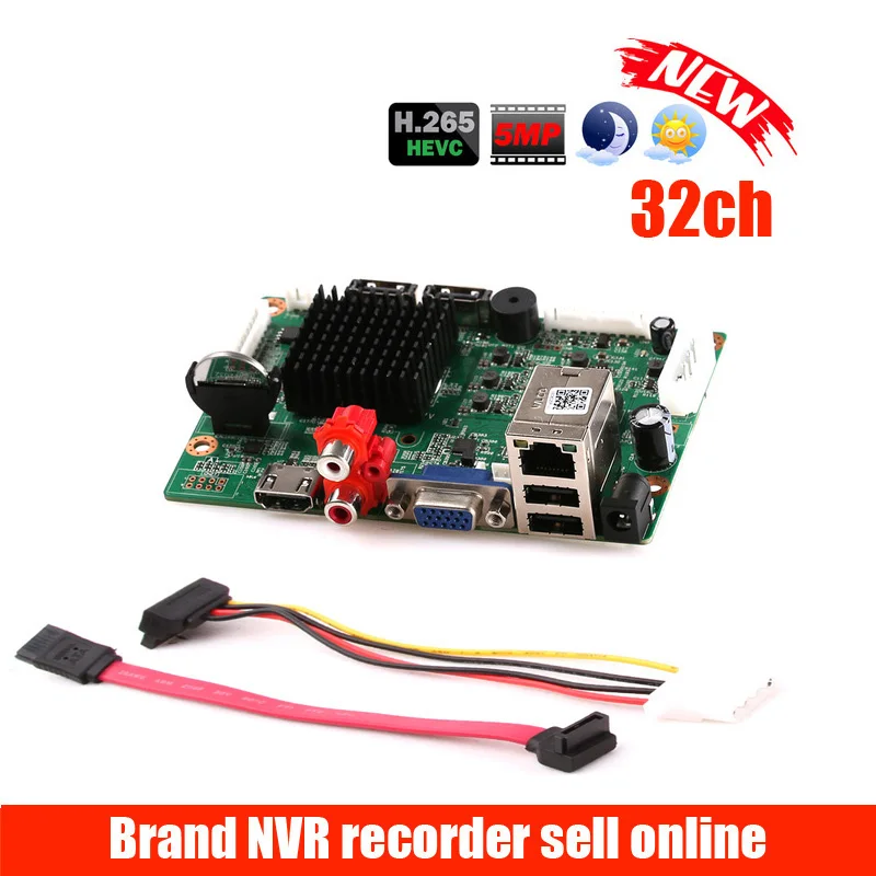 32CH 1080P CCTV NVR Board HI3536 2 SATA Ports ONVIF Security Video Recorder Board 32CH 1080P/25CH 5MP Video Input 1CH Audio