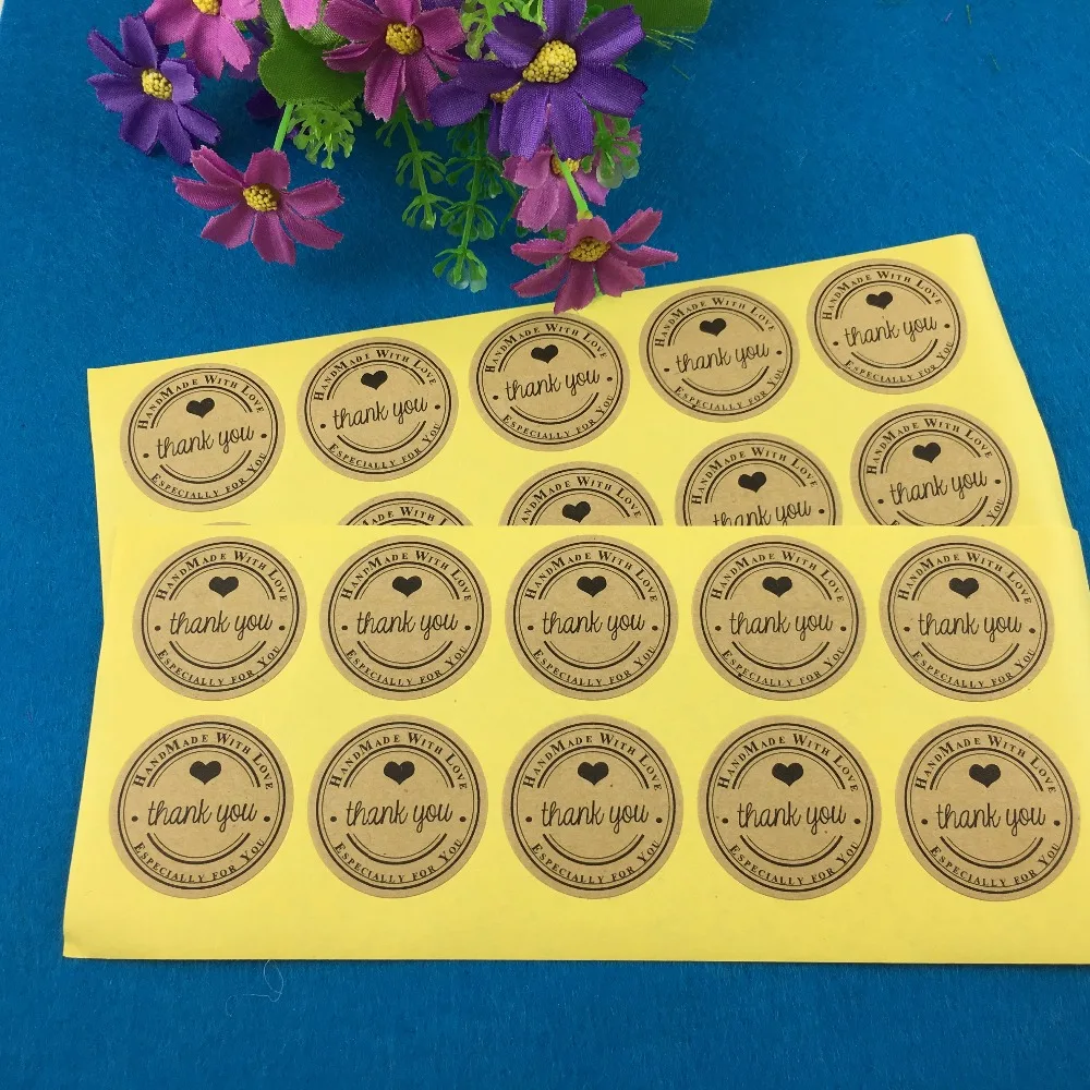 

Kraft Paper 'Thank You" Sticker Labels 100PCS/Lot Diameter 3.5cm Around Words Self-adhesive Labels DIY for gift/box/jewelry/cake