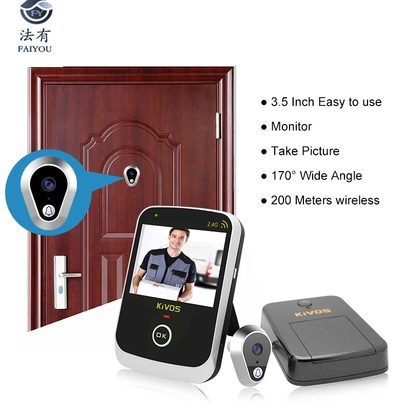 

3.5 inch LED Door Viewer Peephole Door Bell Eye Doorbell Door Camera Photo/Video Press Recording With IR Night Vision 1.0
