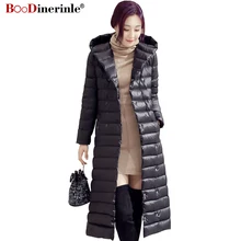 Женский ультра-светильник, пуховик, тонкий, с капюшоном, удлиненный, белый, утиный пух, пальто для женщин, теплый, на пуговицах, парка для девушек YR099