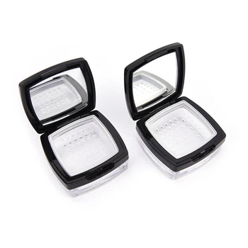 

Plastic Cosmetic Powder Container Empty Black Loose Powder Case with Mirror,Sifter Square Loose Powder Box with Sifter 10g