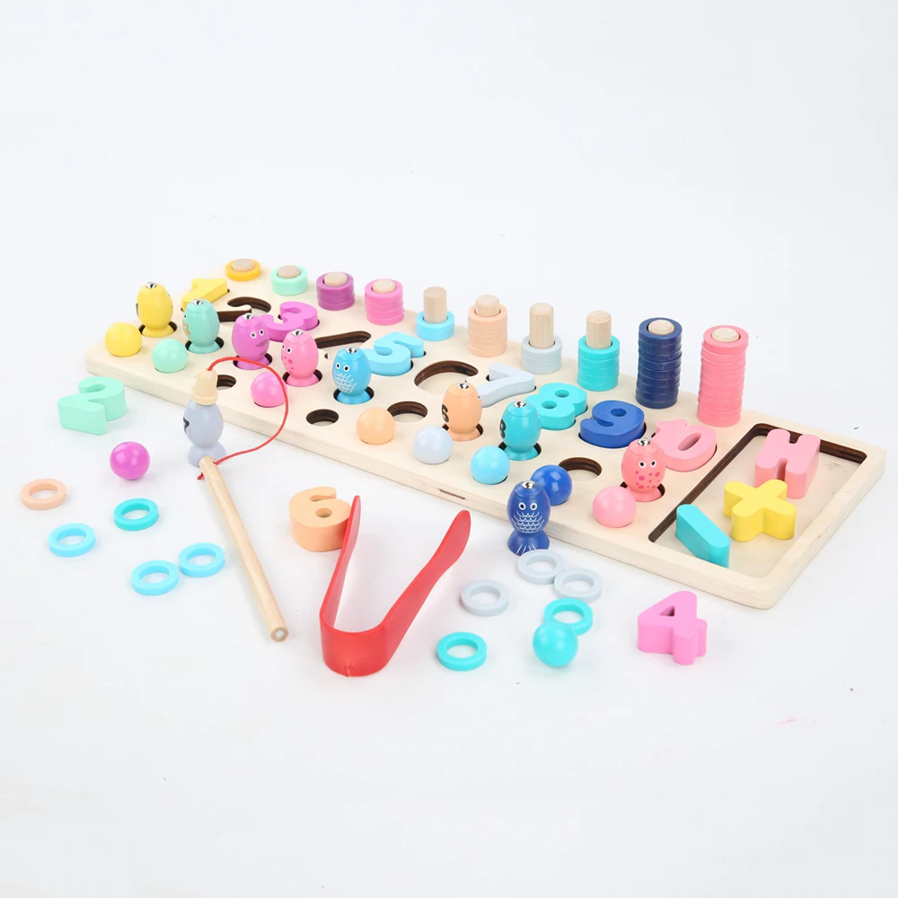  Preschool Wooden Montessori Toys Count Clip Beads Magnetic Fishing Game Baby Early Education Teachi - 33038821642