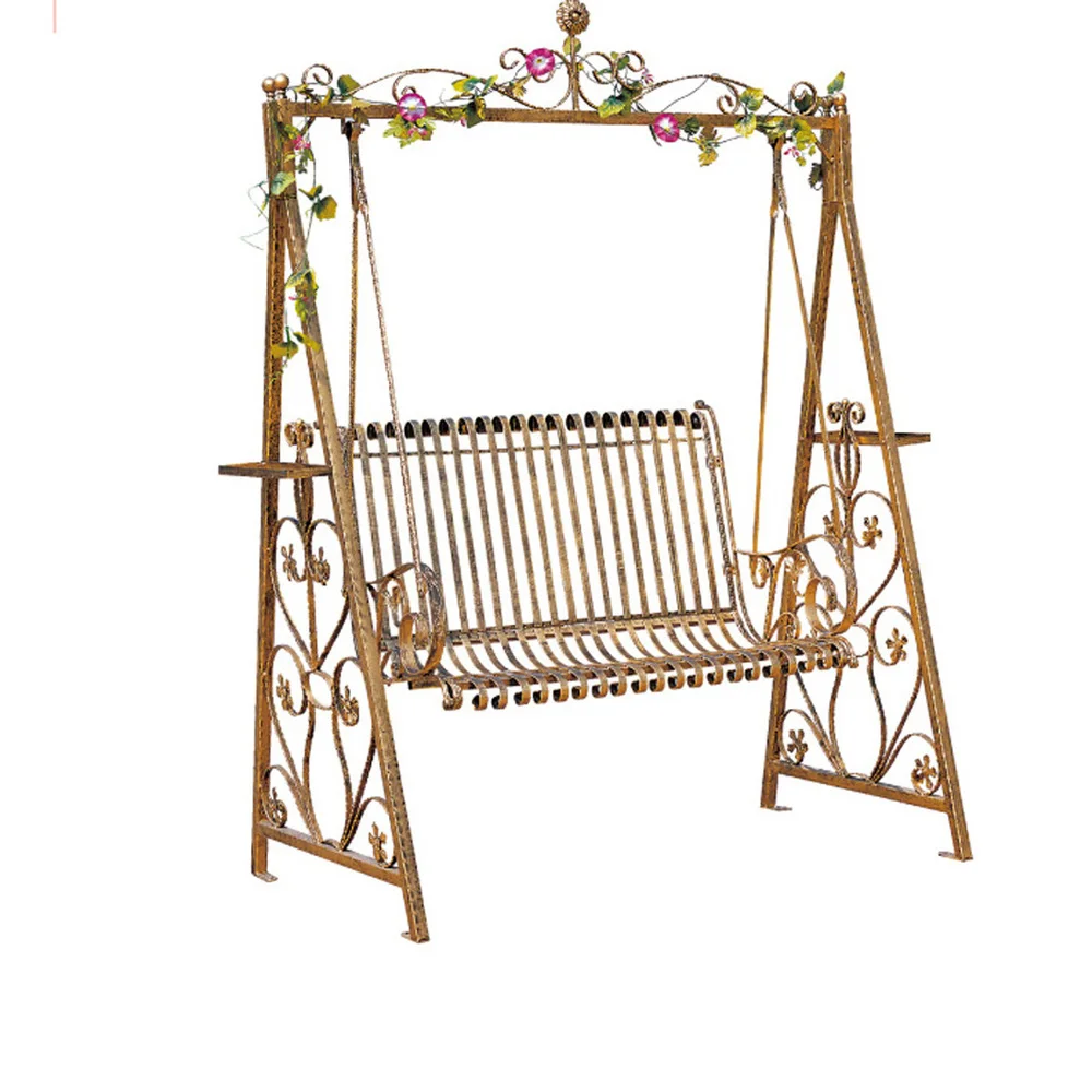 Wrought iron double swing outdoor rocking chairs hanging baskets Park