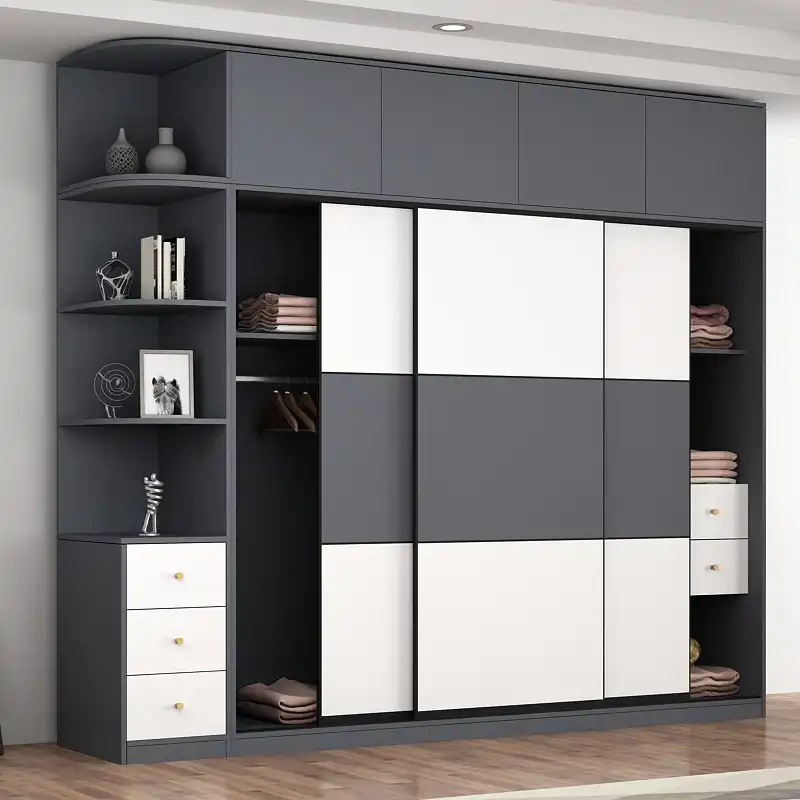 Customize Sliding Wardrobe Closet With Opening Side Cabinet