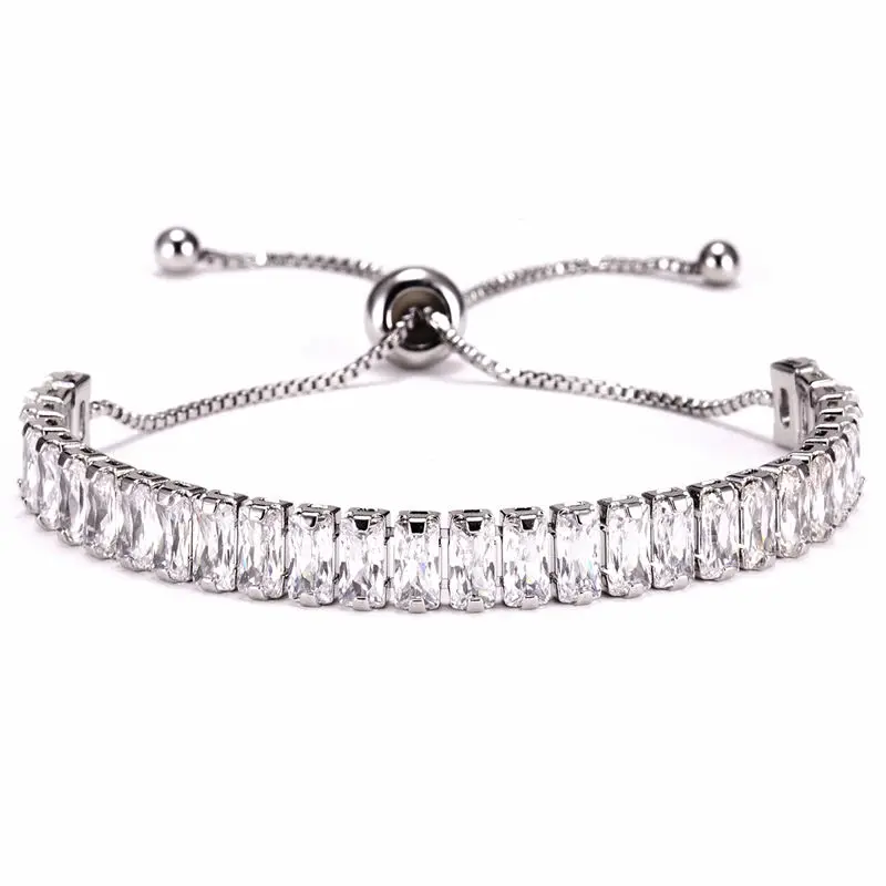 

3mm*6mm Square Crystal Bracelet For Women Message Gift Card Gold Silver Cubic Zirconia Charm Bracelets & Bangles Femme Jewelry