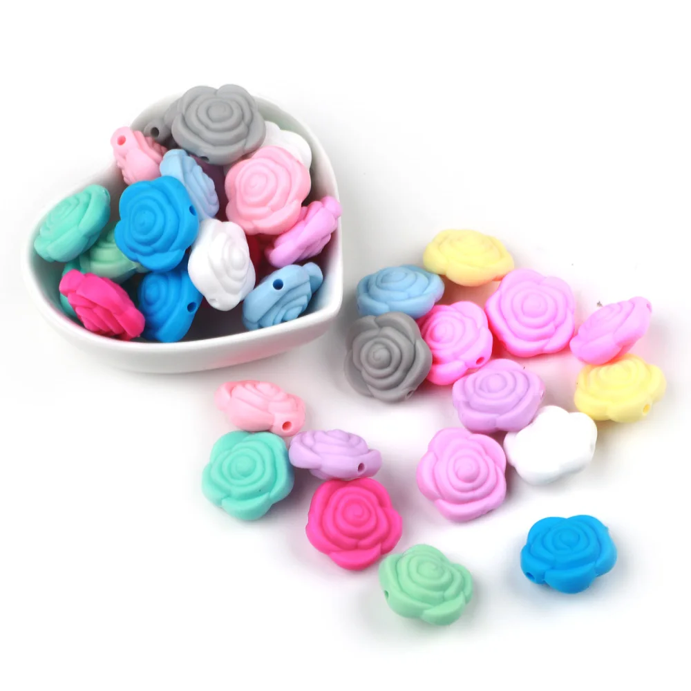 TYRY. HU 20 шт./лот мультфильм силиконовые бусины Мини-розовый цветок пищевого качества Детские Прорезыватели BPA бесплатно DIY прорезывание зубов игрушка для ребенка