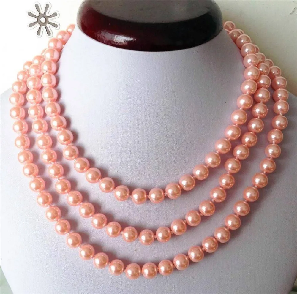 

Wholesale FREE SHIPPING >>>> Fashion Jewellery 8mm Pink ocean shell pearls necklace 50''RTY4167