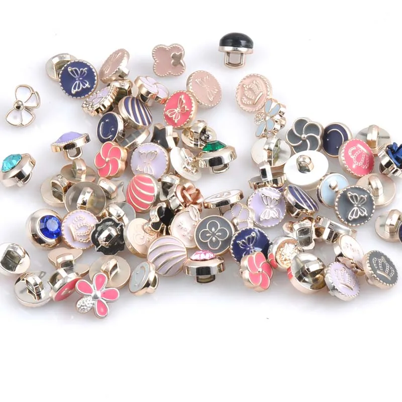 

15pcs 16 kinds Acrylic Charming buttons bright Golden-plated garment accessories DIY Sewing Supplies 10~14mm CP1317