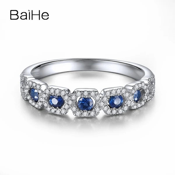 BAIHE Solid 18 к белое золото(AU750) 0.32CT Сертифицированный H/SI круглый натуральный сапфиры Свадебные для женщин мужчин Мода ювелирные изделия подарок кольцо