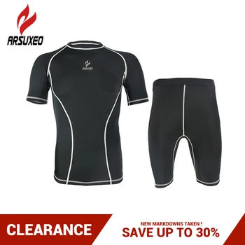 

ARSUXEO Men Running Jogging Compression Base Layers Suit Outdoor Sport Workout Gym Bodybuilding Fitness Tights Jersey Shorts Set