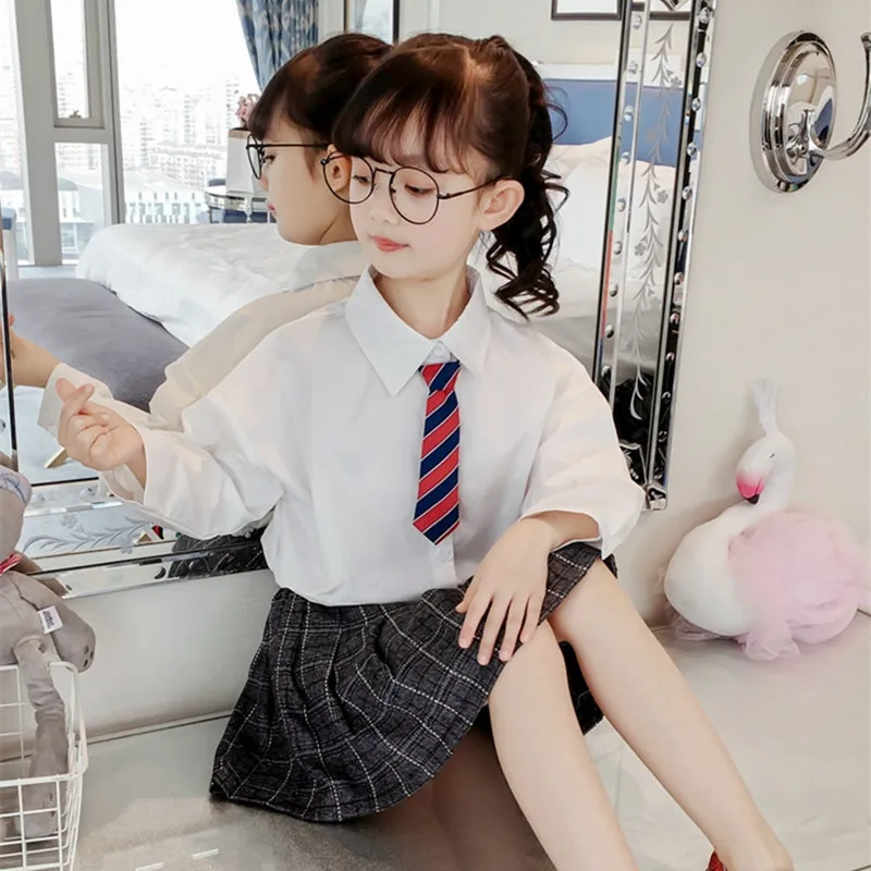 

Fashion Girls Spring Suit 2019 New Children Clothings Spring and Autumn College Style White shirt + Pleated skirt Two-piece