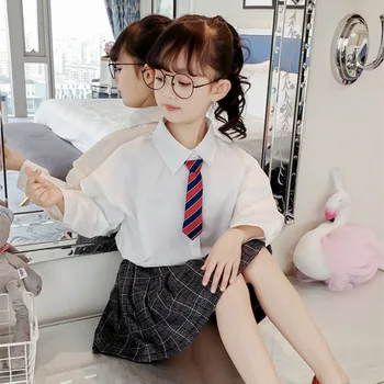 

Fashion Girls Spring Suit 2019 New Children Clothings Spring and Autumn College Style White shirt + Pleated skirt Two-piece