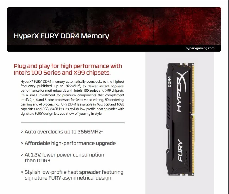 Оперативная память kingston HyperX FURY 4 ГБ 8 ГБ 16 ГБ DDR4 2400 МГц оперативная память для ПК оперативная Память DIMM 288-pin настольная оперативная память Внутренняя память оперативная память для компьютерных игр оперативная память