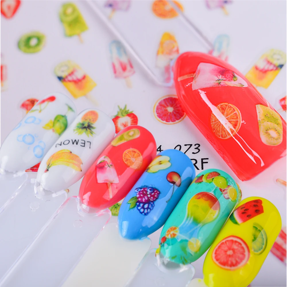 

1PCS Colorful Fruit Juice Ice Cream Summer Nail Art Sticker Decals DIY 3D Tips Tool Wraps Manicure Slider Decoration JICA060-074