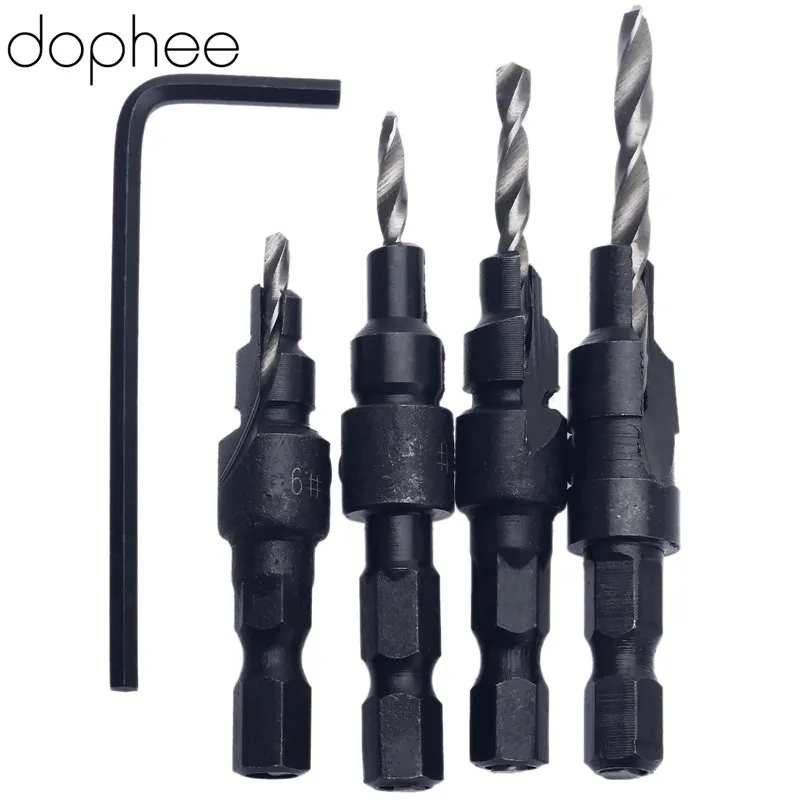 dophee 4pcs Hand Tool Change 1/4" Hex Shank HSS Tapered Hardened