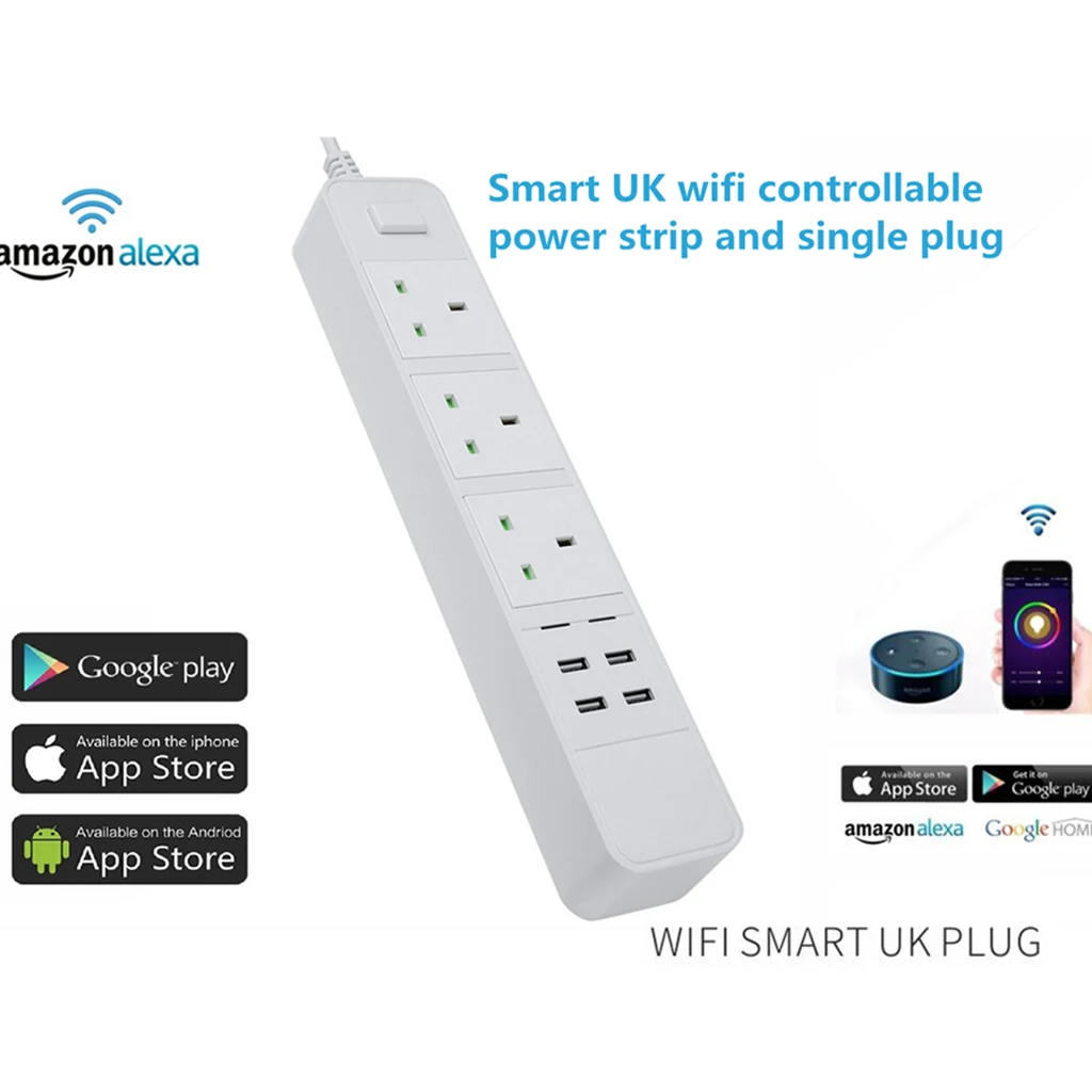 

Smart WiFi Power Strip Extension 3 AC EU UK Plug Socket with 4 USB Fast Charging with Aleaxa google Home Extension Power Strip