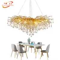 Modern LED Crystal Glass Drops Chandelier Lighting Aluminum Branch Chandelier Hanging Light Lustre de Cristal Chandelier Lamp