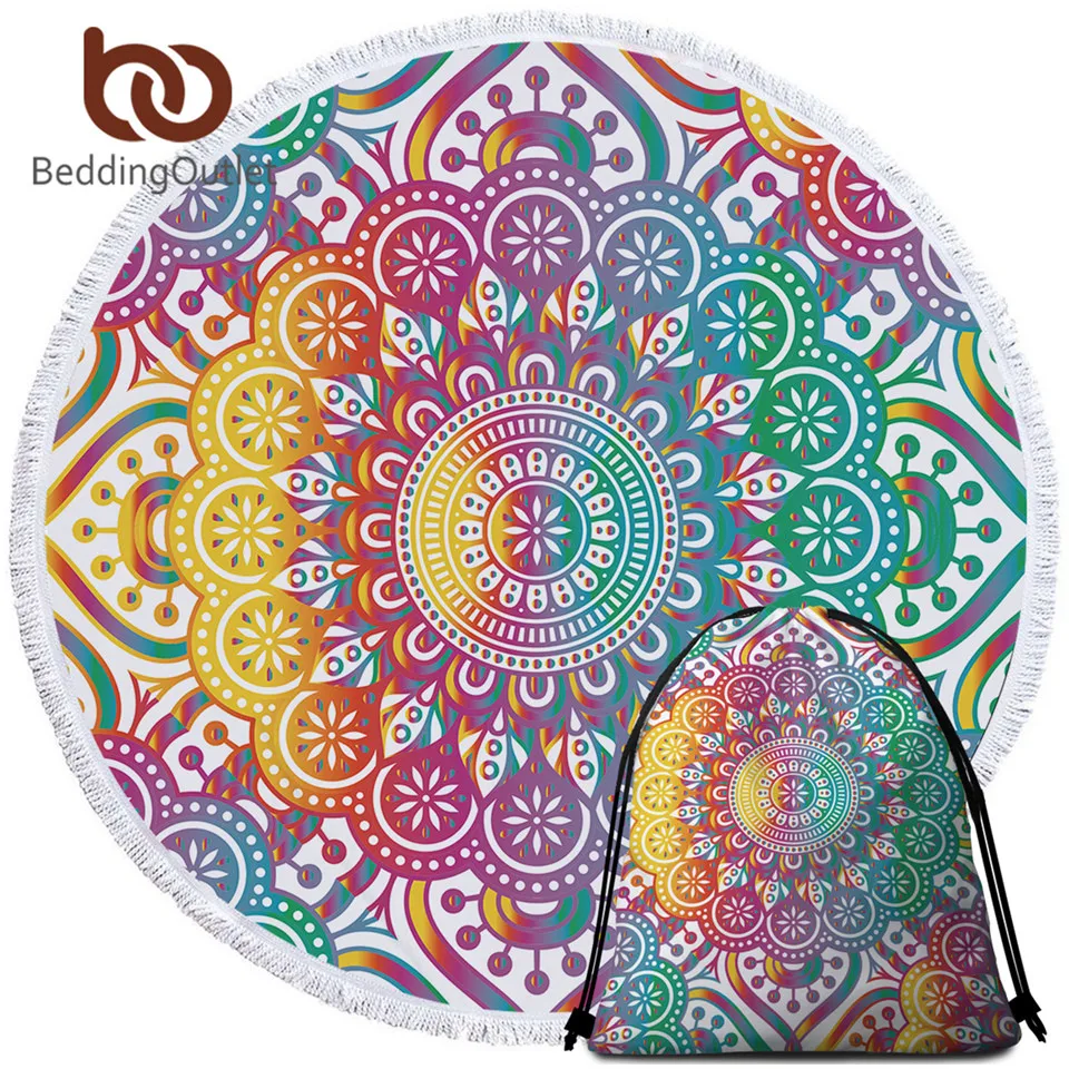 

BeddingOutlet Mandala Tapestry Colorful Flower Round Beach Towel Bohemian Printed Toalla Sunblock Blanket Girly Yoga Mat 150cm