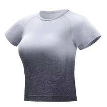 Women Fitness Tops Gradient Color Breathable Quick Dry Slim Fit Crop Shirts for Yoga KH889