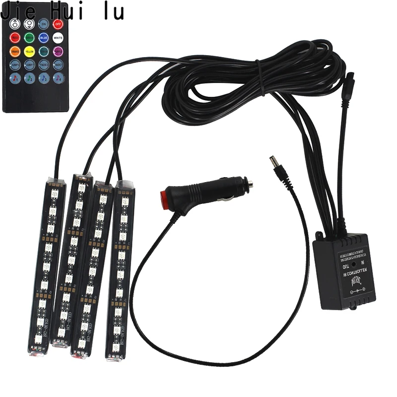 

2 Pcs / 4 Pcs 12V Car Atmosphere Lights Waterproof Light Strips Flexible LED Auto Interior Decoration Floor Lamp Lighting Kit