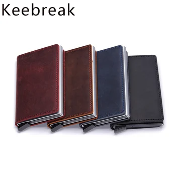 

Rfid Metal Genuine Leather Men Wallets Small Card Holder Slim Wallets Male Mini Thin Purses Vallet porte monnaie homme