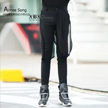 Мужские строчки повседневные стильные брюки черные шаровары Новые Чистая Пряжа новые модные тонкие юбки для певицы для сцены костюмы корейские