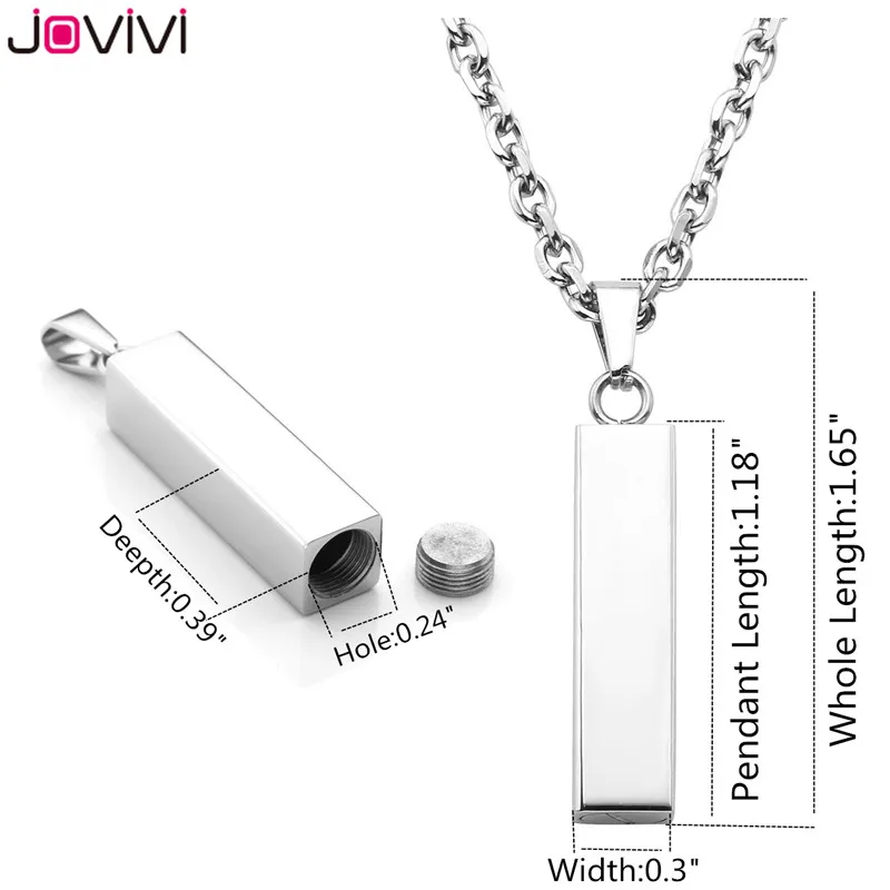 JOVIVI 1x кубический стержень из нержавеющей стали ожерелье с урной кулон памятная