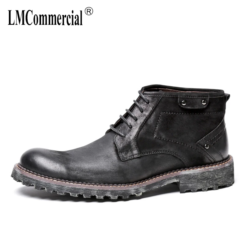 

British Genuine leather high-heeled men's shoe all-match cowhide men short boots lace-up Martins boots autumn winter Chelsea