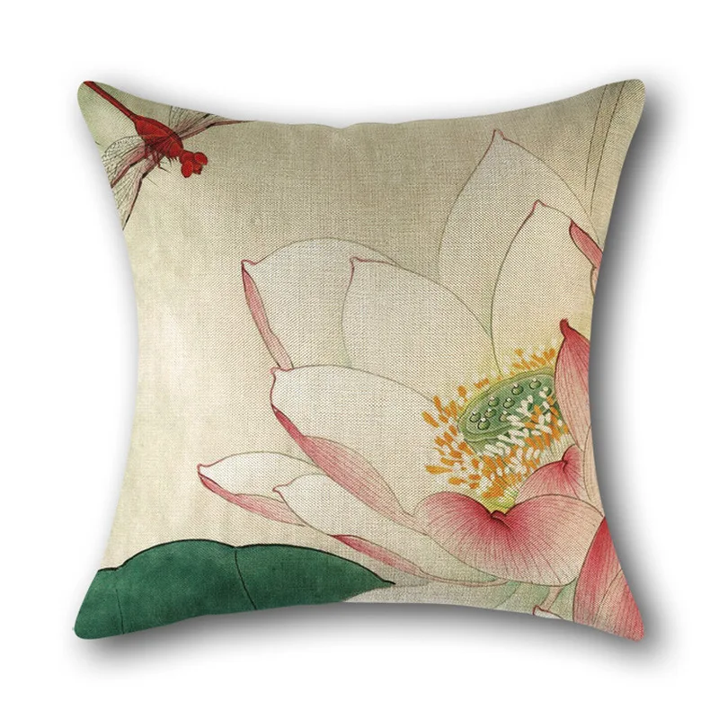 Antique Chinese style hand-painted pen lotus linen 45*45cm pillowcase sofa decoration seat cover pillow car bed cushion cover
