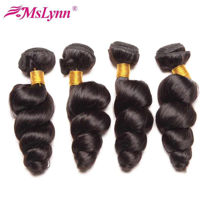 Волосы mslynn 4 комплекта предложения перуанский свободная волна комплект s натуральные волосы Weave 10-28 дюймов натуральный цвет 100% remy