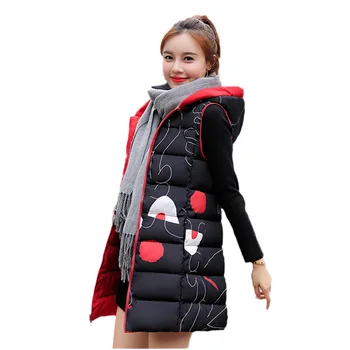 

Women Cotton Vest Medium Long On Both Sides Wearing Sleeveless Jacket 2018 New Slim Hooded Coat Autumn Winter Cotton Vest DT0444
