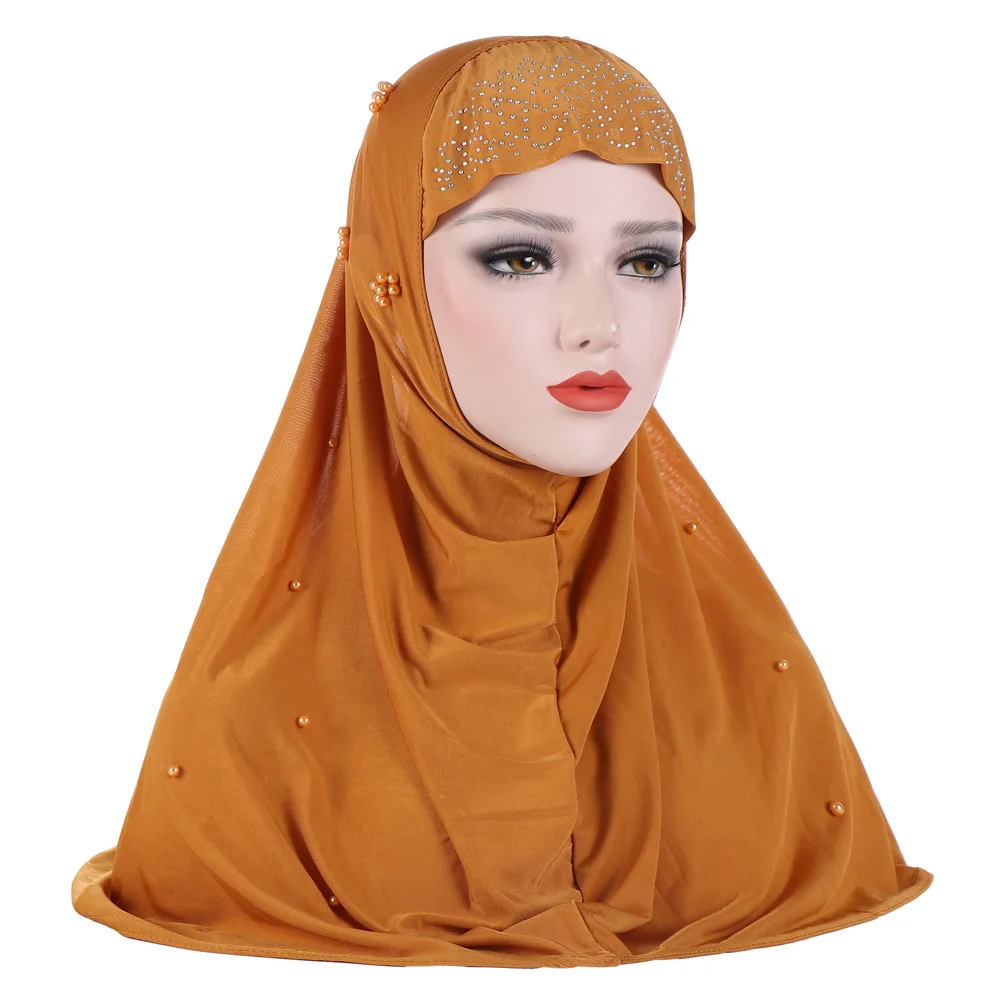 Для женщин повязка на голову 2018 Мусульманский новый шелк льда Бисер жемчуг Baotou большая шляпа Дамы патч хиджаб головной убор волос