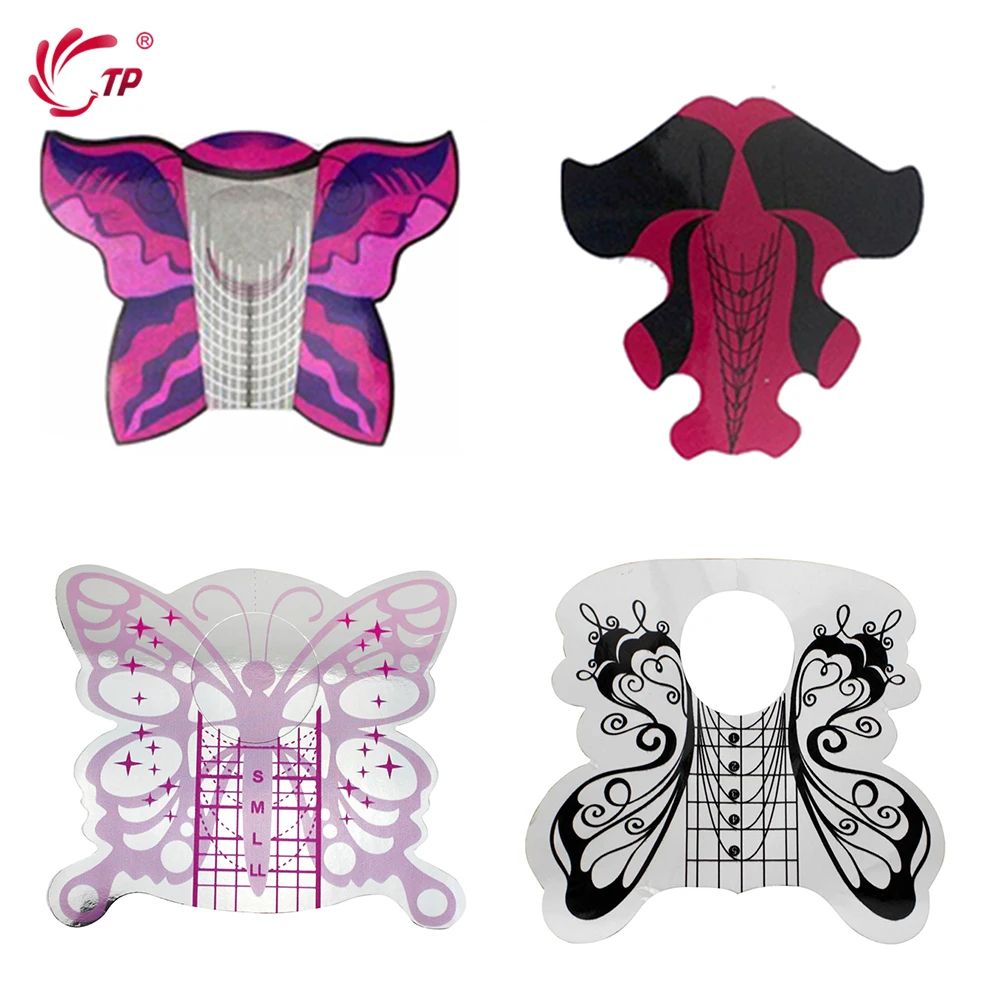 

TP 100PCS Self Adhesive Stiletto Nail Forms System for UV Gel Acrylic Nail Tips Extension Red Fish butterfly Guide Stickers New