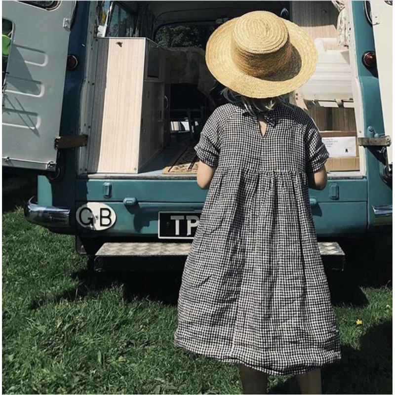 

EnkeliBB Kids Checked Dress Toddler Girls Dress For Summer Short Sleeve Children Girl Twril Dress Pretty Quality Clothing