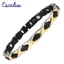 Escalus классический Магнитный Для женщин браслет Нержавеющая сталь дамы 2-Tone Золото Цвет и черный био Модные украшения браслет
