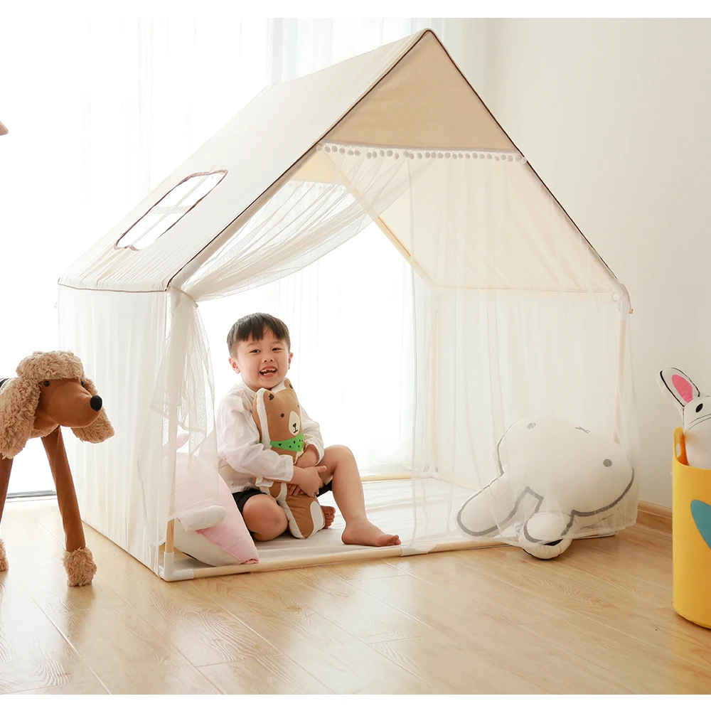 Детский игровой домик-палатка, натуральный хлопок, холст, большой замок, портативный, для помещений и улицы, веселые игры, лучший подарок для детей