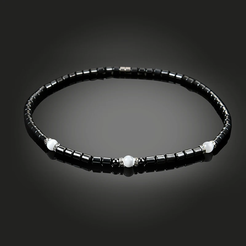

Top Quality Magnetic Hematite Men Necklace Round Flat Black Beads Pearl Crystal Necklace Jewelry Gift for Women
