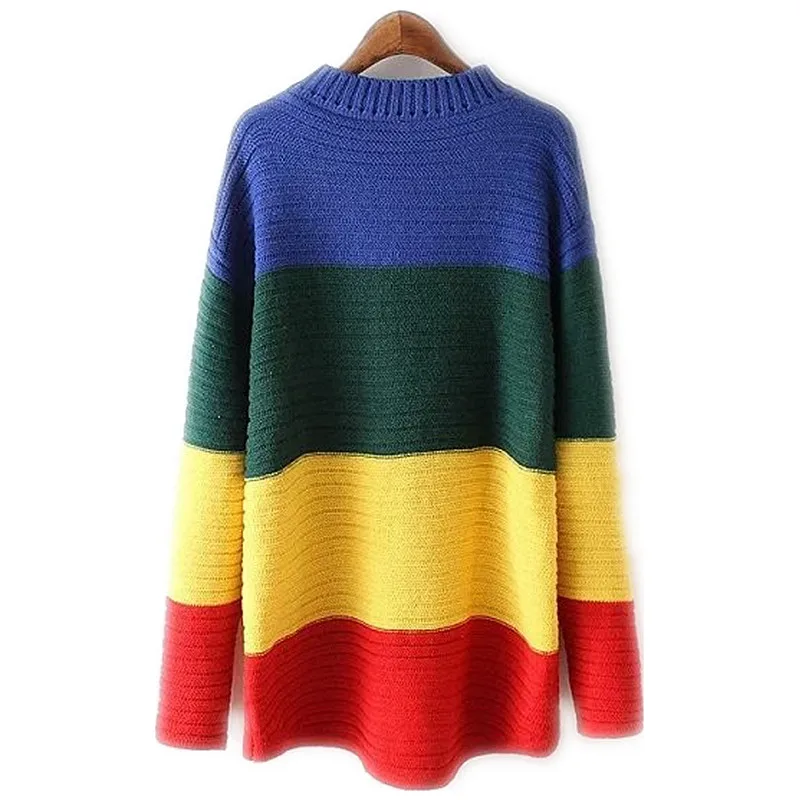 MuMuJia Oversize Casual Rainbow Sweater Women Knitted Pullovers 2018 Autumn Winter Harajuku Sweaters Mujer Jumpers Knitwear Tops