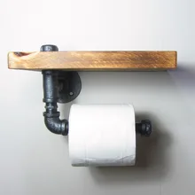 Urbano Industrial Montaje En Pared Estante de Madera Tubería De Hierro Restaurante Rodillo Sostenedor de Papel Higiénico Baño Decoración Cuarto de Baño