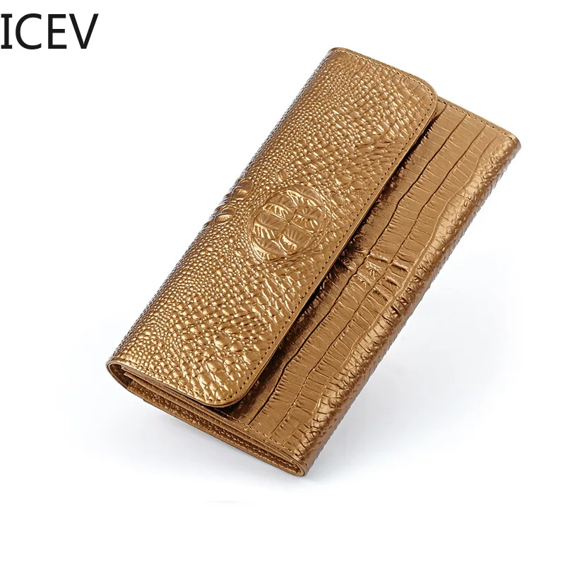 

ICEV New European Fashion High Quality Patent Leather Women Wallet Alligator Ladies Carteira Feminina Simple Girl Day Clutch Sac