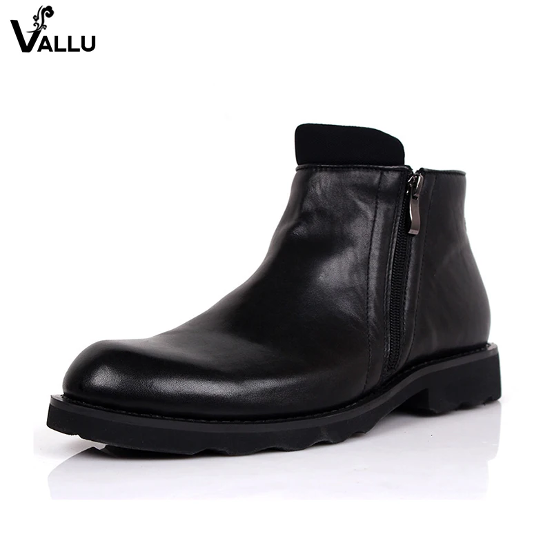 

Comfortable Original Leather Men Boots New Fashion Calf Leather Zipper Male Booties Winter Square Heel Mans Shoes
