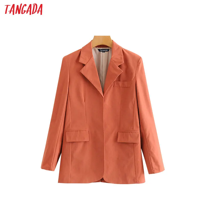 

Tangada fashion women elegant pockets blazer long sleeve korea style female blazer office ladies chic outwear HY212