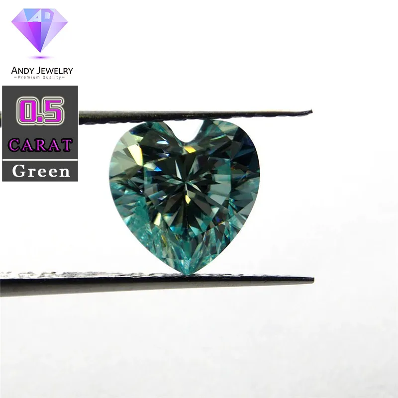 

5.5*5.5mm 0.5 Carat Green color Moissanite heart Brilliant cut Sic material similar to diamond
