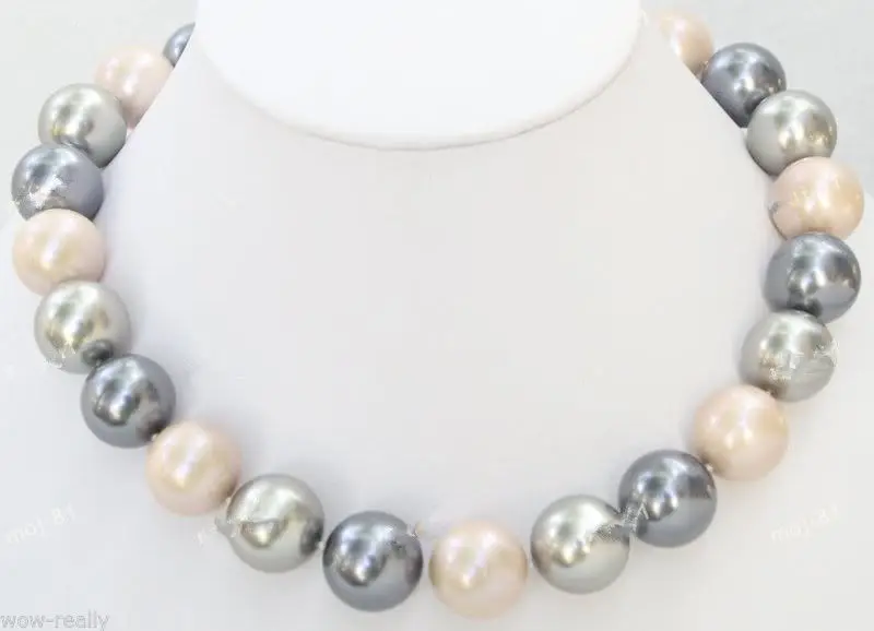 

Hot sale new Style >>>>>HUGE! 18'' Natural 16MM Colorful Mix Color Round Shell Pearl Necklace