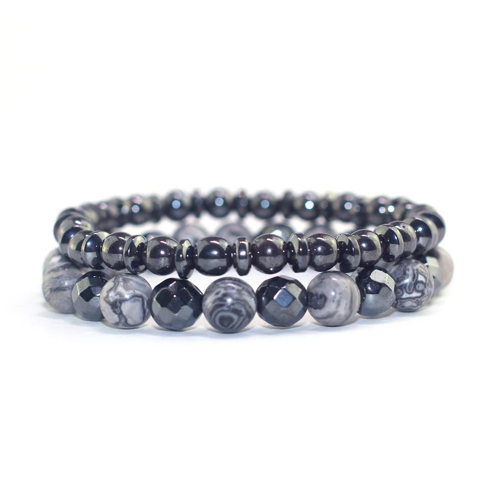 

Fashion European and American Style Cool Men Suit Bracelet Magnetic Help Sleep Map Stone Black Gallstone Combination Bracelet