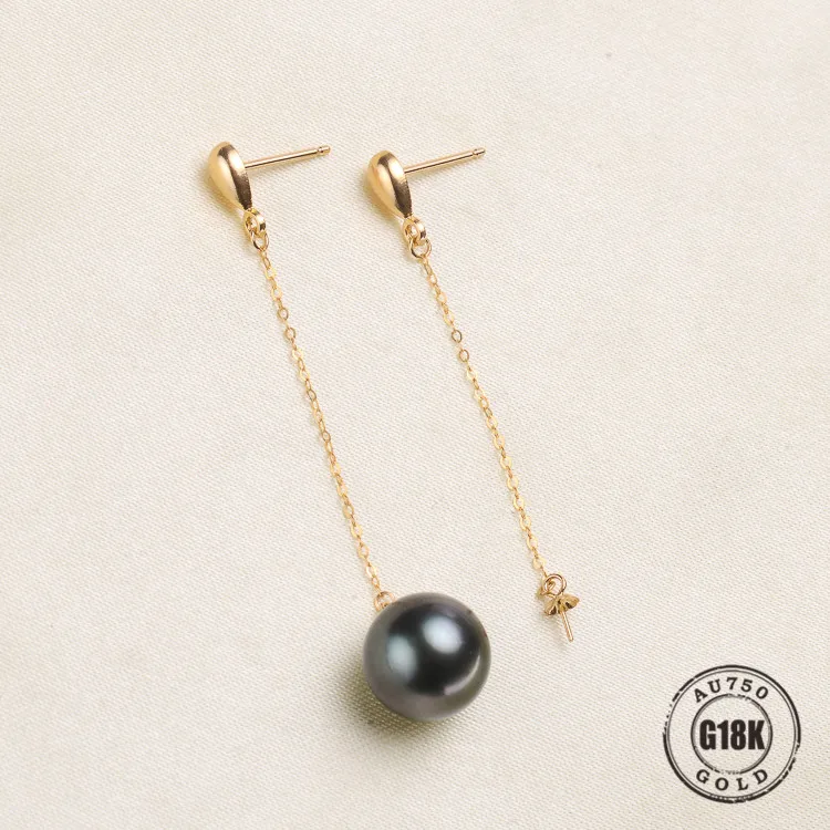 

Luxury genuine 18k gold jewelry for women top quality yellow gold earrings Fit Half Hole Pearl DIY Accessories