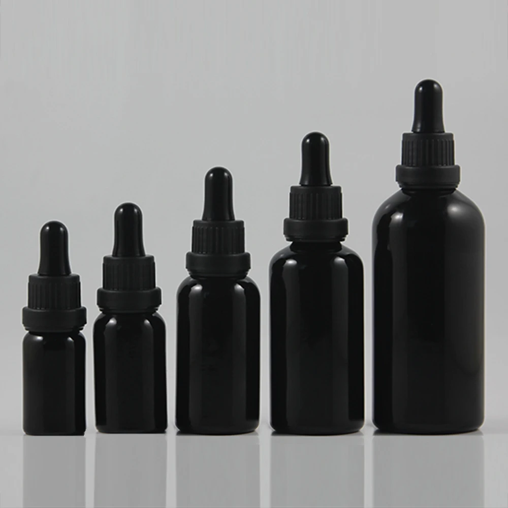 Conta-gotas de Vidro com Tampa de Plástico Conta-gotas de Vidro Frasco de Óleo Atacado Vazio ml Frasco Preto Brilhante Essencial 50 Pcs 100