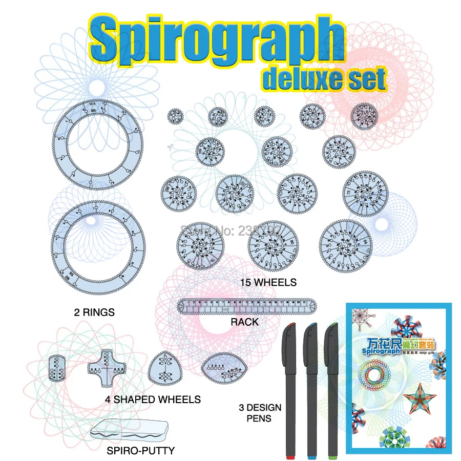 Spirograph Playset Spiral Design Interlocking Gears Wheels Drawing toys with 22 Accessories Designs educational toys For