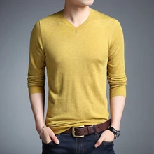 Мужской осенний тонкий шерстяной свитер офисный мужской Однотонный свитер с длинным рукавом v-образный вырез slim fit Мужской Повседневный свитер пуловер