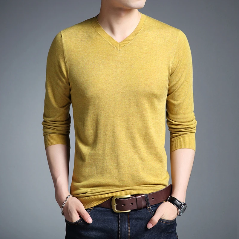 Mens autunm thin wool sweater office man solid color sweater long